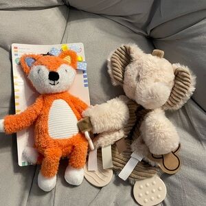 Orange Fox Plush Toy & Elephant Snuggies